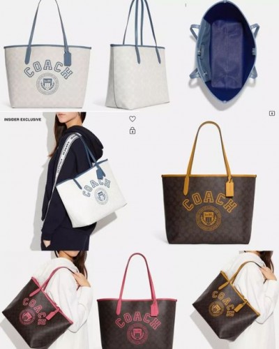 🇨🇦Coach City Tote In Signature Canvas With Varsity Motif